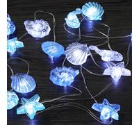 Artrastar Guirlanda Luminosa Animales Marinos 2M 20LED Decoración Marina Boda Fiesta CaballitosMar EstrellaMar Caracola Caracol Batería Timer Int Ext (Azul)