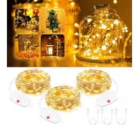 Artrastar Paquete de 3 Luces de Hada Recargables USB, 8 Modos，3m 30 LED Luces a Batería, Alambre Cobre Impermeable Dormitorio Boda Navidad Festa DIY Decor(Blanco cálido)