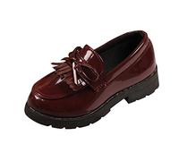 ARtray Botas de invierno para niños, 35 niñas, deslizantes, mocasines, borlas, lazo, vestido escolar, zapatos para niñas, zapatos de interior para niños, 37, Vino, 37 EU