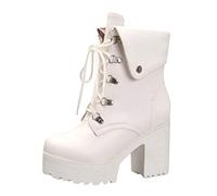 ARTRAY Botas de motociclista impermeables para mujer, botas de tacón alto, botas de ocio, botas de combate cómodas, ajuste mejorado, blanco, 38 EU
