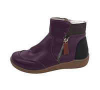 ARtray Botas de nieve para mujer, de terciopelo cálido, forradas, botas de invierno con punta redonda, retro, botas cortas, antideslizantes, con cremallera lateral, cómodas zapatillas de jardín para
