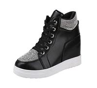 ARTRAY Botas de plataforma para mujer, zapatillas deportivas con cordones, zapatillas de caminar ligeras, amortiguación de golpes, botas de senderismo anchas, cómodas, antideslizantes, Negro , 40 EU