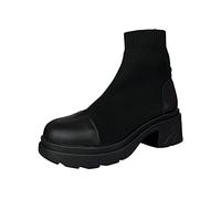 ARtray Botas de tobillo para mujer, color negro, zapatos descalzos para mujer, botas de plataforma de tacón de bloque, botas cortas elegantes, cómodas, antideslizantes, transpirables, botas casuales