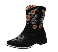 ARtray Botas de vaquero para mujer, botas occidentales, botas casuales, retro, bordado, versátil, botas de plataforma versátiles, punta redonda, cómodas botas cortas, botas de fiesta de vacaciones