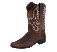ARtray Botas de vaquero para mujer, botas occidentales, botas de media altura, a la moda, bordado, versátiles, botas de ocio, retro, tacón redondo, tacón de bloque, botas de caballero de cuero, botas