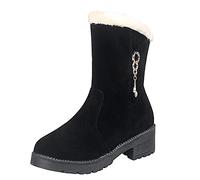 ARtray Botines cortos para mujer, botas de invierno cálidas, gruesas, botas de nieve retro con punta redonda para el tobillo, zapatos versátiles con plataforma, botas de moda brillantes con diamantes