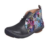 ARtray Botines de piel para mujer, botas de plataforma con cordones, botas retro con punta redonda, botas cortas de moda, bordado, zapatos de fiesta, con suela suave y gruesa, zapatos deportivos