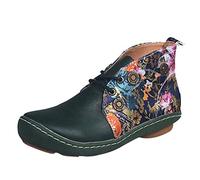 ARtray Botines de piel para mujer, botas de plataforma con cordones, botas retro con punta redonda, botas cortas de moda, bordado, zapatos de fiesta, con suela suave y gruesa, zapatos deportivos