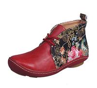 ARtray Botines de piel para mujer, botas de plataforma con cordones, botas retro con punta redonda, botas cortas de moda, bordado, zapatos de fiesta, con suela suave y gruesa, zapatos deportivos