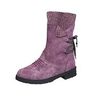 ARtray Con bolsillo para mujer, moda casual, vintage, retro, botas de media pantorrilla, zapatos de tacón grande, E Lila, 37 EU