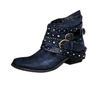 ARTRAY Womens Fashion Versatile Retro Zipper Ankle Boots Ladies Luxury Buckle Chunky Boots Ladies Biker Boots Reinforced Street Ergonomic Riding Shoes Combat Boots Gifts For Christmas, azul, 7