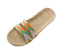 ARtray Zapatillas negras para mujer, zapatillas para el interior, zapatillas abiertas para mujer, de lino, con puntera plana, color amarillo mostaza, Orange, 39 EU