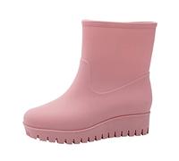 ARtray Zapatos de lluvia para mujer, botas de goma antideslizantes para mujer, botas de plataforma de media altura, versátiles, para senderismo, trekking, montañas, ocio, color puro, moda, zapatos de