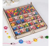 ARTREE Cuentas de madera para enhebrar, 440 unidades, manualidades coloridas, juego de cuentas de madera para niños, flores, mariposas y animales con agujero para pulseras, juego de cuerdas, collares