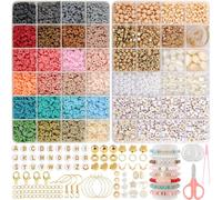 ARTREE Juego de 5000 cuentas de arcilla polimérica Heishi de 6 mm, 24 colores con accesorios y cuentas de letras para manualidades, joyas, pulseras, pulseras de la amistad