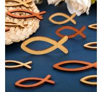 ARTREE Juego de decoración de peces de madera, 96 unidades, decoración de mesa, decoración de madera para bautizo, peces de madera, decoración para bautizo, bautizo, comunión y confirmación, pez de