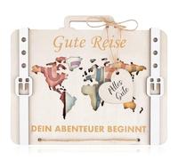 ARTREE Regalo de dinero de madera para viajes - regalo creativo de dinero en caja con diseño de maleta con mapa del mundo, regalo de despedida para vacaciones, viajes al extranjero, trabajo y viaje