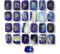 Arts Of India Juego de piedras de runa de ónix negro | Piedras preciosas de adivinación nórdica del alfabeto vikingo de cristal futhark Wicca (ónix azul)