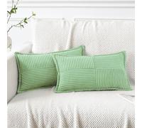 Artscope 2 Piezas Funda de Cojines para Sofá Funda de Almohada de Pana Súper Suave Cojin de Pana a Rayas Decoración Moderna para Sofá de Estar Dormitorio Verde Claro 30 x 50 cm
