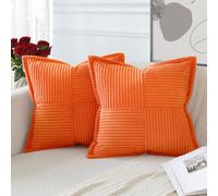 Artscope 2 Piezas Funda de Cojines para Sofá Funda de Almohada de Pana Súper Suave Cojin de Pana a Rayas Decoración Moderna para Sofá de Estar Dormitorio Naranja 50 x 50 cm