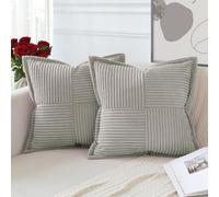 Artscope 2 Piezas Funda de Cojines para Sofá Funda de Almohada de Pana Súper Suave Cojin de Pana a Rayas Decoración Moderna para Sofá de Estar Dormitorio Gris Claro 60 x 60 cm