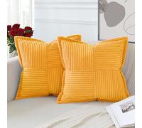 Artscope 2 Piezas Funda de Cojines para Sofá Funda de Almohada de Pana Súper Suave Cojin de Pana a Rayas Decoración Moderna para Sofá de Estar Dormitorio Amarillo 45 x 45 cm