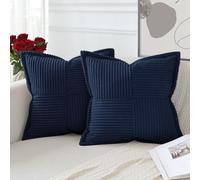 Artscope 2 Piezas Funda de Cojines para Sofá Funda de Almohada de Pana Súper Suave Cojin de Pana a Rayas Decoración Moderna para Sofá de Estar Dormitorio Azul 40 x 40 cm