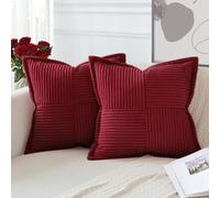 Artscope 2 Piezas Funda de Cojines para Sofá Funda de Almohada de Pana Súper Suave Cojin de Pana a Rayas Decoración Moderna para Sofá de Estar Dormitorio Rojo Vino 45 x 45 cm