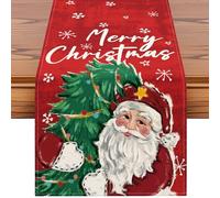 Artscope Camino de Mesa Navidad 40x140cm, Merry Christmas Decoracion Camino Mesa de Lino Navidad de Fiestas y Cocinas al Aire Libre (Árbol de Navidad y Papá Noel - Rojo)