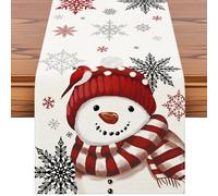 Artscope Camino de Mesa Navidad 40x180cm, Decoracion Camino Mesa de Lino Navidad de Fiestas y Cocinas al Aire Libre (Copos de Nieve y Muñecos de Nieve Rojos)