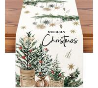Artscope Camino de Mesa Navidad 40x180cm, Merry Christmas Decoracion Camino Mesa de Lino Navidad de Fiestas y Cocinas al Aire Libre (Árbol de Navidad en Maceta)