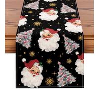 Artscope Camino de Mesa Navidad 40x240cm, Decoracion Camino Mesa de Lino Navidad de Fiestas y Cocinas al Aire Libre (Árbol de Navidad y Papá Noel - Negro)