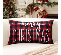 Artscope Juego de 1 Merry Christmas Fundas de Cojines Navideño Funda de Almohada Navideñas para Cojines de Lino para Hogar Sofá Dormitorio 40 x 60 cm (Negro Rojo - Blanco)
