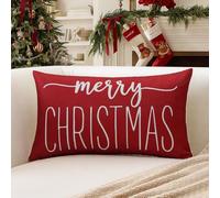Artscope Juego de 1 Merry Christmas Fundas de Cojines Navideño Funda de Almohada Navideñas para Cojines de Lino para Hogar Sofá Dormitorio 40 x 60 cm (Rojo Blanco)