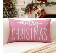 Artscope Juego de 1 Merry Christmas Fundas de Cojines Navideño Funda de Almohada Navideñas para Cojines de Lino para Hogar Sofá Dormitorio 40 x 60 cm (Rosa Blanco)