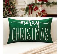 Artscope Juego de 1 Merry Christmas Fundas de Cojines Navideño Funda de Almohada Navideñas para Cojines de Lino para Hogar Sofá Dormitorio 30 x 50 cm (Verde Blanco)