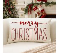 Artscope Juego de 1 Merry Christmas Fundas de Cojines Navideño Funda de Almohada Navideñas para Cojines de Lino para Hogar Sofá Dormitorio 40 x 60 cm (Blanco Rojo)