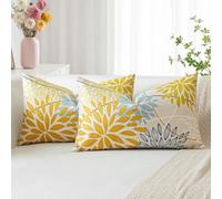 Artscope Juego de 2 Flores Amarillo Azul Fundas de Cojines Decorativo 30 x 50 cm Primavera Funda de Almohada Geométrica Cojines de Lino para Hogar Sofá Dormitoriondas de Cojines Decorativo