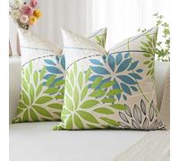 Artscope Juego de 2 Flores Verde Azul Fundas de Cojines Decorativo 45 x 45 cm Primavera Funda de Almohada Geométrica Cojines de Lino para Hogar Sofá Dormitoriondas de Cojines Decorativo