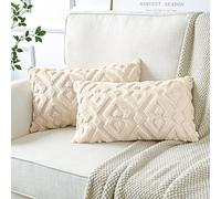 Artscope Juego de 2 Fundas de Cojines de Terciopelo Cojines de Sofá Funda de Almohada Decorativo Suave para Sofá Dormitorio Oficina Salón Geométrico Beige, 30x50cm