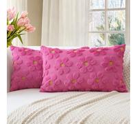 Artscope Juego de 2 Primavera y Verano Fundas de Cojines de Terciopelo Cojines de Sofá Funda de Almohada Decorativo Suave para Sofá Dormitorio Oficina Salón Flores Rosa Rojo, 40x60cm