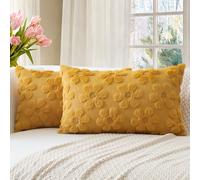 Artscope Juego de 2 Primavera y Verano Fundas de Cojines de Terciopelo Cojines de Sofá Funda de Almohada Decorativo Suave para Sofá Dormitorio Oficina Salón Flores Amarillo, 30x50cm