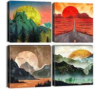 Artscope Lienzos Decorativos - Imágenes Estilo Nórdico Pintura Prueba de Agua con Marco Listo para Colgar para Sala de Estar Décor Dormitorio Regalo (30x30 CM, Sunrise Sunset)