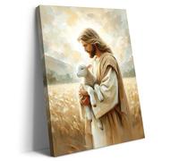 Artscope Religioso Lienzos Decorativos - Jesús Salva al Cordero Perdido Patrón Estilo Pintura Cuadro Pared Lienzo para Salon Décor Dormitorio Oficina Pasillo Cocina Baño Regalo 30x40cm