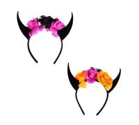 ARTSEWPLY 2 Piezas Diademas de Cuerno de Calavera para Halloween Accesorios de Pelo con Flores Artificiales para Fiesta y Cosplay para Adultos