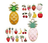 ARTSEWPLY 21 Dijes de Frutas Mini de Aleación para Hacer Pulseras y Accesorios DIY Diseño Cómodo y Formas de Piña, Fresa, Cereza y Sandía