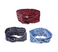 ARTSEWPLY 3 piezas Diademas Bohemias Anchas con Estampado Floral de Diseño Único para Mujeres y Niñas para Yoga y Azul Azul Vino