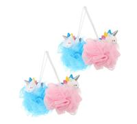 ARTSEWPLY 4 piezas Esponjas Ducha Infantil Unicornio Suaves Bolas Baño Exfoliantes y Masajeadoras Resistente y Cómodo Colores Rosa y Azul