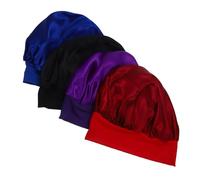 ARTSEWPLY 4 piezas Gorro Satén para Dormir Mujer con Banda Elástica Ancha Gorro Quimioterapia Suave y Transpirable para Proteger Cabello Rizado Talla Única