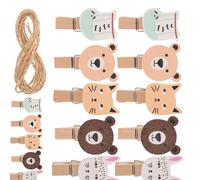 ARTSEWPLY 40 Piezas Pinzas de Madera para Fotos y Manualidades con Diseño de Animales Sujetafotos DIY para Decoración de Hogar y Sellado de Sobres Clips Resistentes para Notas y Tarjetas